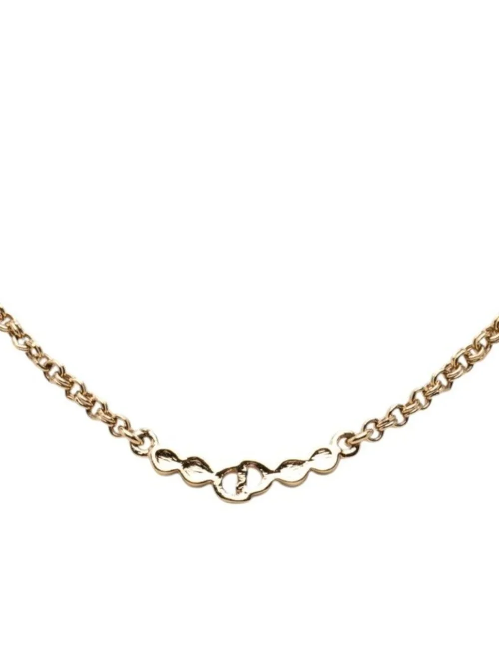 Dior CD Logo Chain Pendant Gold Plated Rhinestone